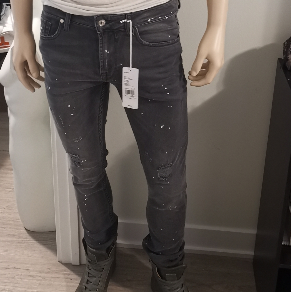🆕💎 Guess Skinny Fit Paint Splatter Grey Distressed Jeans Size 31